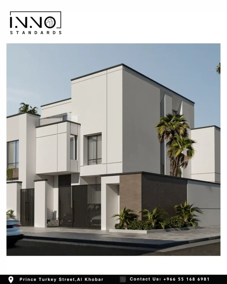 Corner view of the facade — Modern residential villa in Ajyal – Aramco, Al Khobar — 500 m² architectural design